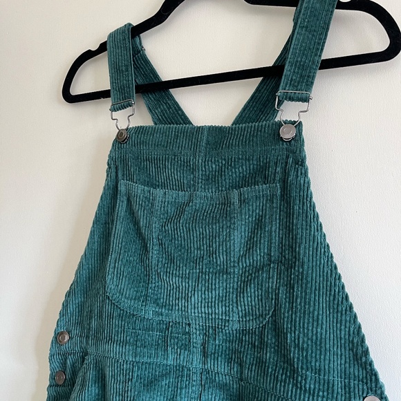 Velvet Corduroy Overall Dress in Emerald Green/Teal - Picture 6 of 7